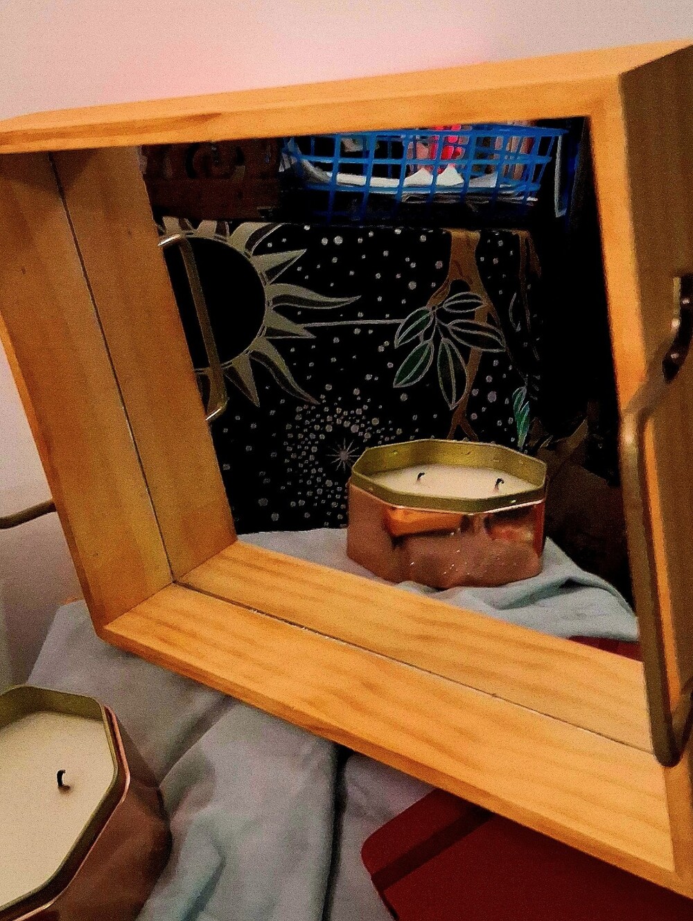Wooden Trey With Mirror Backing & Metal Handles